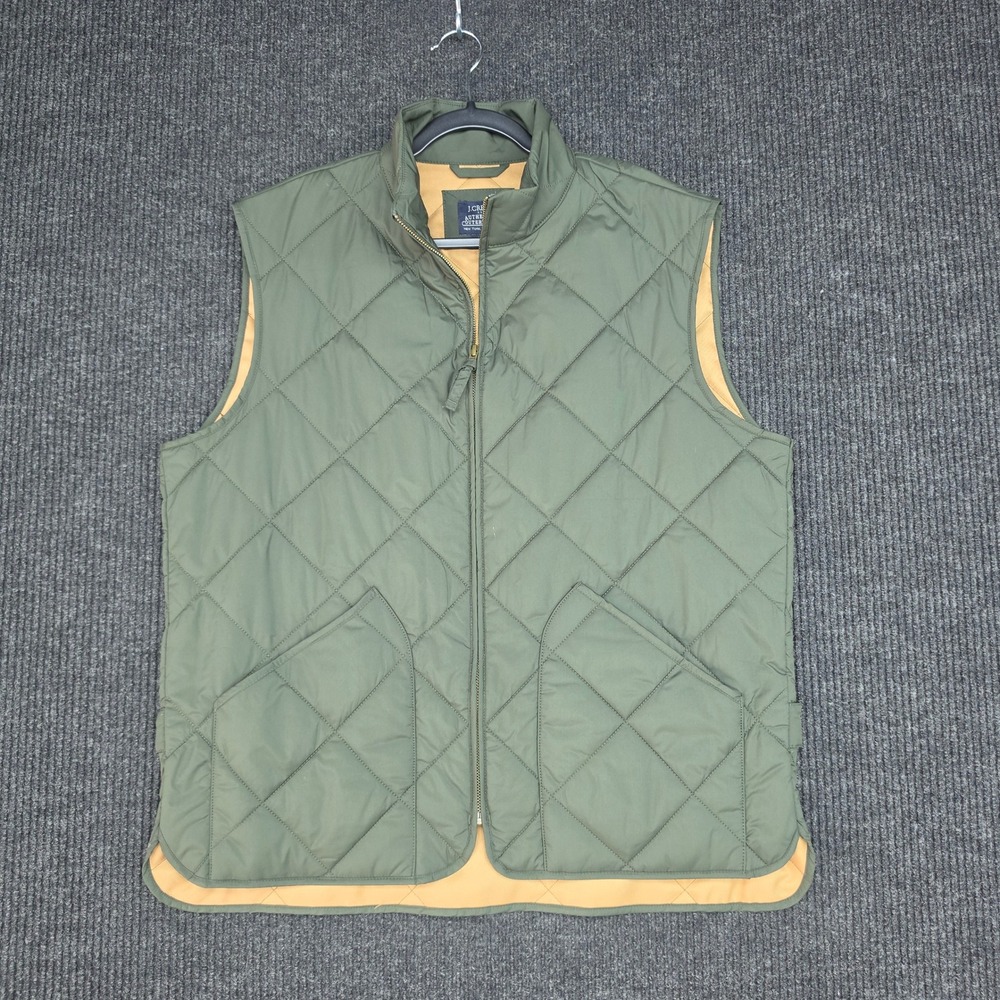 J.Crew Mens Large Olive Green Diamond Quilted Full Zip Vest Re-Imagined